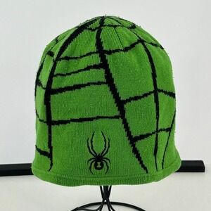 Spyder Mens Green Spiderweb Knit Beanie Hat Fleece Lined One Size